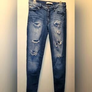 KanCan Estillo Button Fly Jeans Mis Rise Distressed Skinny RN 144635 9